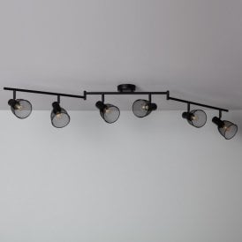 Edit Grid 6 Light Adjustable Ceiling Spotlight Bar In Black Finish