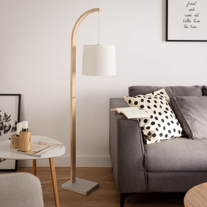 Edit Lighting Edit Haakon Single Light Floor Lamp In White & Wood Finish