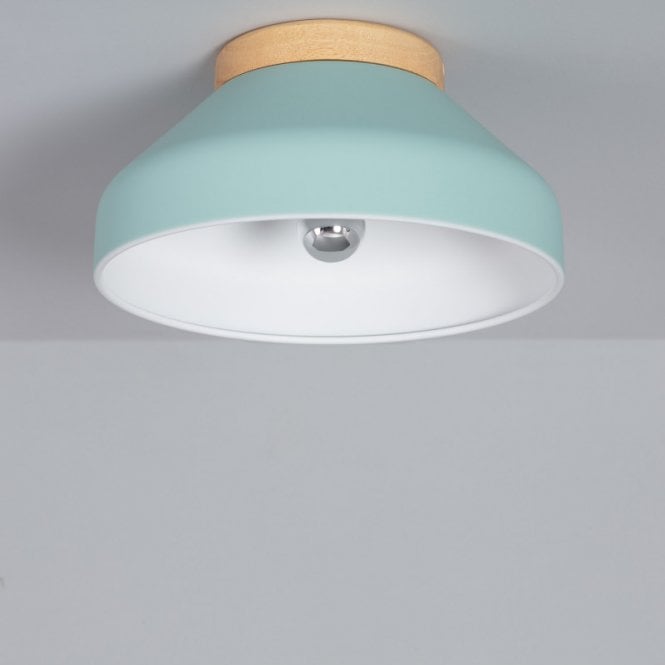 Edit Lighting Edit Hakon Single Light Flush Ceiling Fitting In Mint Green And Wood Finish