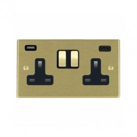 Edit Hartland 2 Gang Double UK Socket with USB A+C Charging Ports - Satin Brass