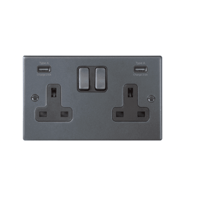 Edit Lighting Edit Hartland 2 Gang Double UK Socket with USB A Charging Ports - Anthracite