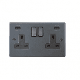 Edit Hartland 2 Gang Double UK Socket with USB A Charging Ports - Anthracite