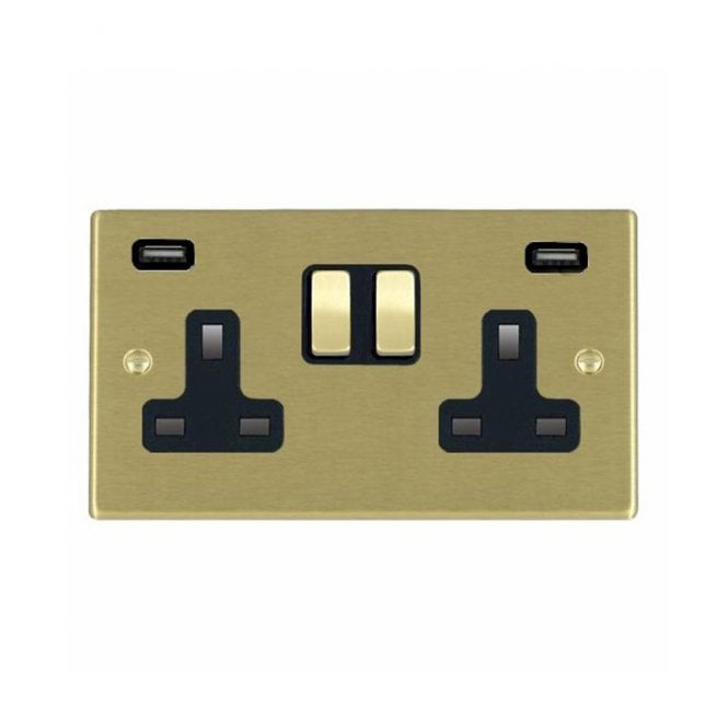 Edit Lighting Edit Hartland 2 Gang Double UK Socket with USB A Charging Ports - Satin Brass