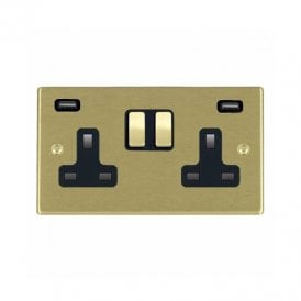 Edit Hartland 2 Gang Double UK Socket with USB A Charging Ports - Satin Brass