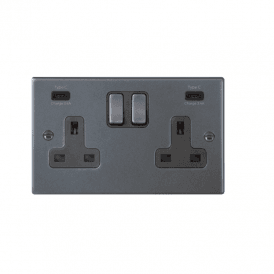 Edit Hartland 2 Gang Double UK Socket with USB C Charging Ports - Anthracite
