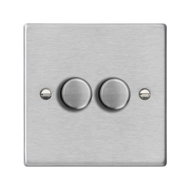 Edit Lighting Edit Hartland 2 Gang LED Two Way Rotary Dimmer Switch - Satin Stainless Steel