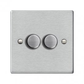 Edit Hartland 2 Gang LED Two Way Rotary Dimmer Switch - Satin Stainless Steel