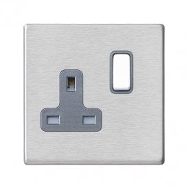 Edit Hartland Screwless 1 Gang Single UK Socket - Satin Stainless Steel