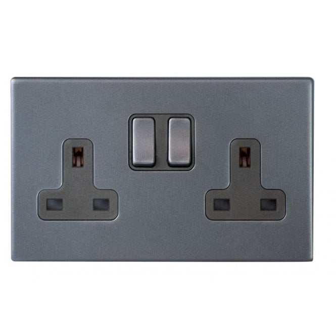 Edit Lighting Edit Hartland Screwless 2 Gang Double UK Socket - Anthracite