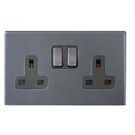 Edit Hartland Screwless 2 Gang Double UK Socket - Anthracite