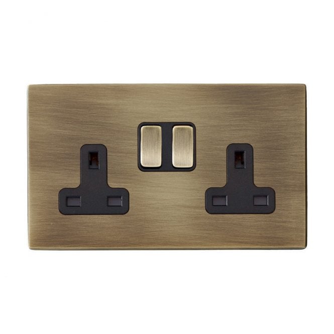 Edit Lighting Edit Hartland Screwless 2 Gang Double UK Socket - Antique Brass