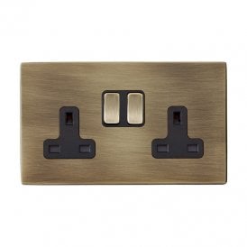 Edit Hartland Screwless 2 Gang Double UK Socket - Antique Brass