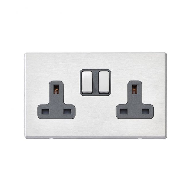Edit Lighting Edit Hartland Screwless 2 Gang Double UK Socket - Satin Stainless Steel