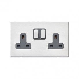 Edit Hartland Screwless 2 Gang Double UK Socket - Satin Stainless Steel