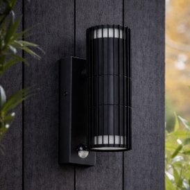 Edit Hibiscus Outdoor Up & Down Wall Light With PIR - Black
