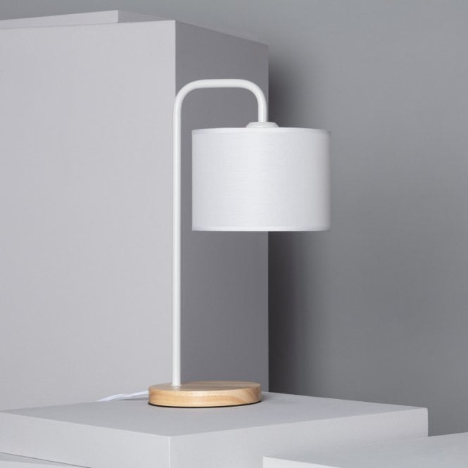 Edit Lighting Edit Jedali Single Light Table Lamp in White Finish with Wooden Base