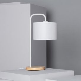 Edit Jedali Single Light Table Lamp in White Finish with Wooden Base
