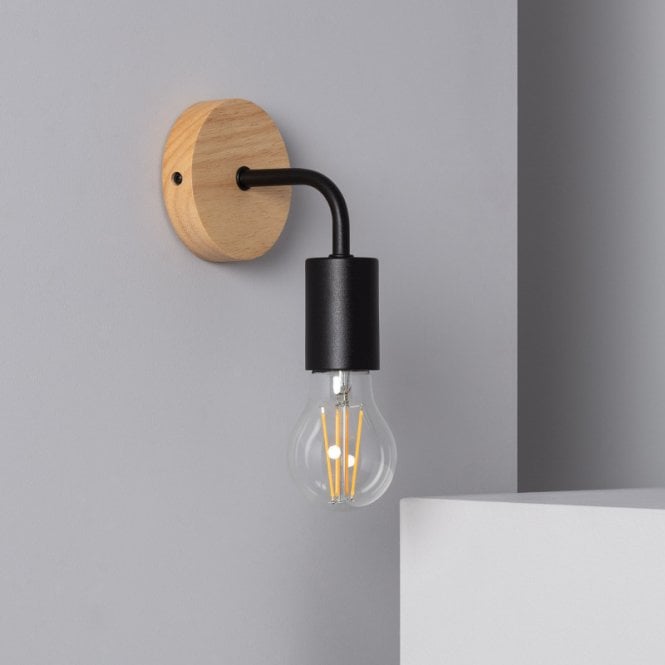 Edit Lighting Edit Jedali Single Light Wall Fitting In Black & Wood Finish