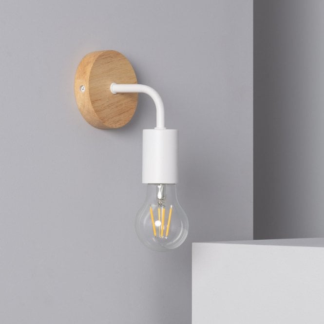 Edit Lighting Edit Jedali Single Light Wall Fitting in White & Wood Finish