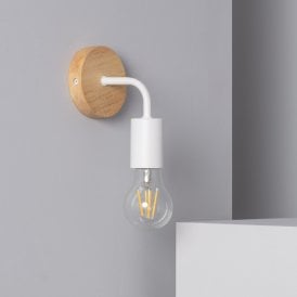 Edit Jedali Single Light Wall Fitting in White & Wood Finish