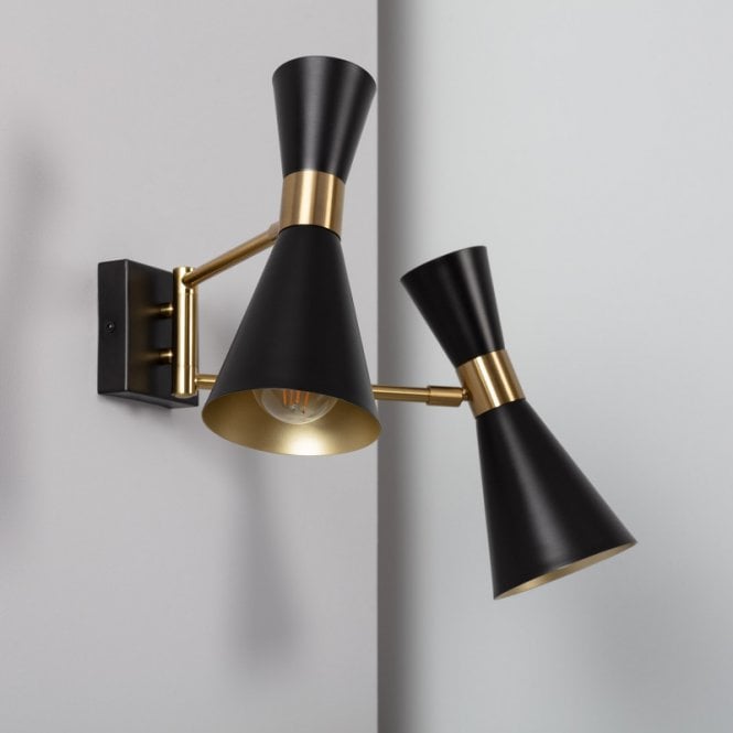 Edit Lighting Edit Jigger 2 Light Wall Fitting in Black And Brass Finish