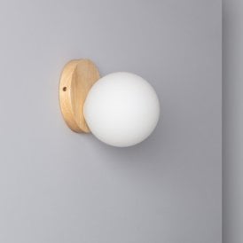 Edit Kamulo Single Light Wall Fitting In Wood And Opal Glass Finish