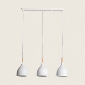 Edit Karlek 3 Light Bar Ceiling Pendant In White & Wood Finish