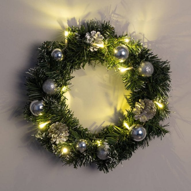 Edit Lighting Edit Karuna Battery Operated LED Christmas Wreath - Green and Silver