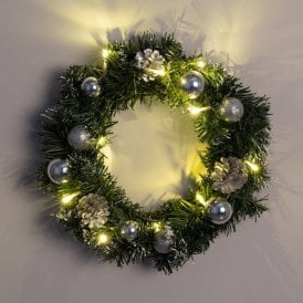 Edit Karuna Battery Operated LED Christmas Wreath - Green and Silver