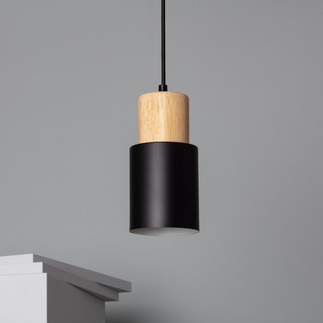 Edit Lighting Edit Kidonge Single Light Ceiling Pendant Light In Black & Wood Finish