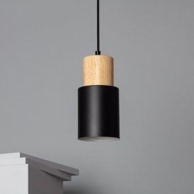 Edit Kidonge Single Light Ceiling Pendant Light In Black & Wood Finish