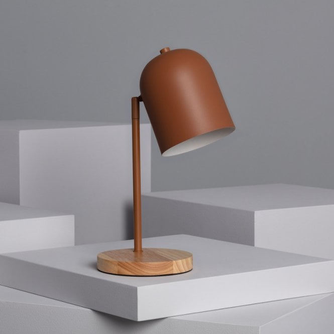 Edit Lighting Edit Kidonge Single Light Desk Lamp in Terracotta Finish with Wood Detail