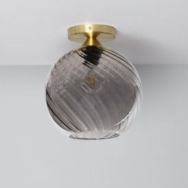 Edit Kikombe Single Light Flush Ceiling Fitting In Gold Finish With Smoked Glass