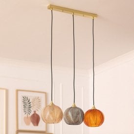 Edit Klimt 3 Light Ceiling Pendant With Orange, Grey And Beige Glass
