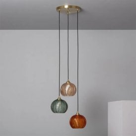 Edit Klimt 3 Light Cluster Ceiling Pendant With Orange, Green And Beige Glass