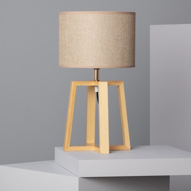 Edit Lighting Edit Korsade Single Light Table Lamp In Natural Beige & Wood Finish