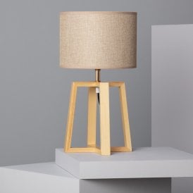 Edit Korsade Single Light Table Lamp In Natural Beige & Wood Finish