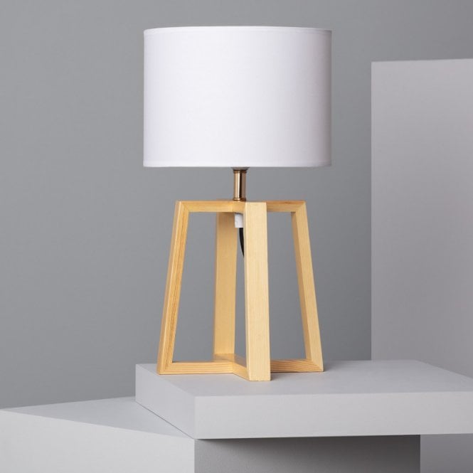 Edit Lighting Edit Korsade Single Light Table Lamp In White & Wood Finish