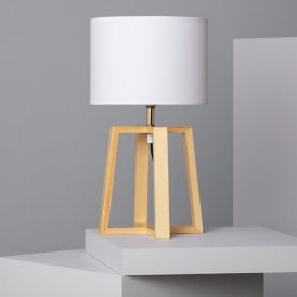 Edit Korsade Single Light Table Lamp In White & Wood Finish