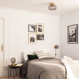 Edit Lampara Single Light Flush Ceiling Fitting In Gold Finish With Smoke Glass
