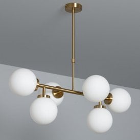 Edit Lautrec 6 Light Ceiling Bar Pendant In Gold Finish With White Glass