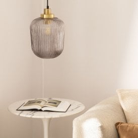 Edit Lightara Single Light Ceiling Pendant Light In Satin Gold Finish With Smoked Clear Glass