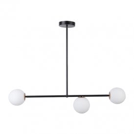Edit Link 3 Light Bar Ceiling Pendant in Black Finish with White Glass Shades