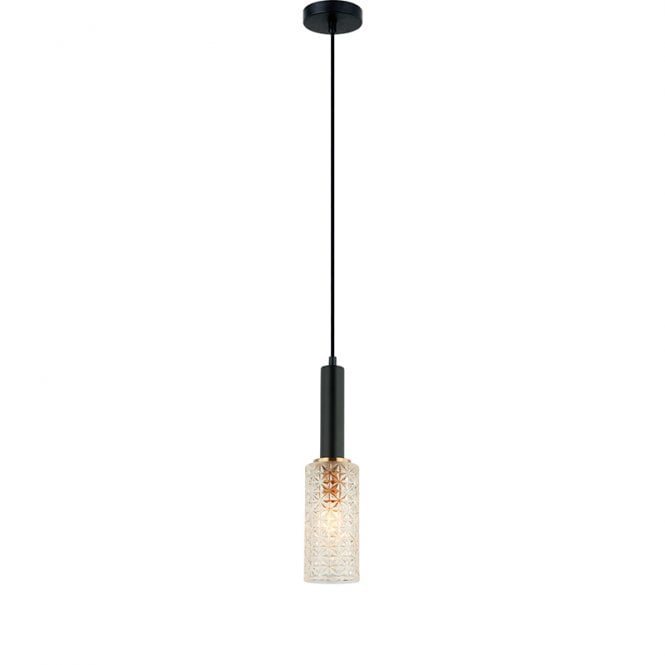 Edit Lighting Edit Lira Single Light Ceiling Pendant In Black Finish With Textured Glass