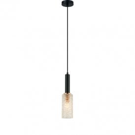 Edit Lira Single Light Ceiling Pendant In Black Finish With Textured Glass