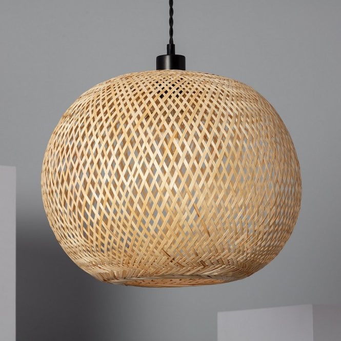 Edit Lighting Edit Llata Single Light Bamboo Ceiling Pendant Fitting in Black and Natural Finish