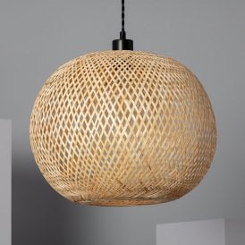 Edit Llata Single Light Bamboo Ceiling Pendant Fitting in Black and Natural Finish