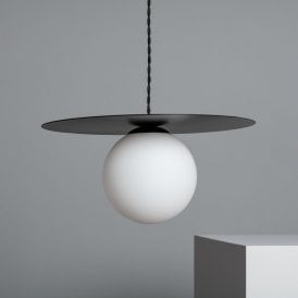 Edit Luminia Single Light Ceiling Pendant Light Black Finish With White Glass