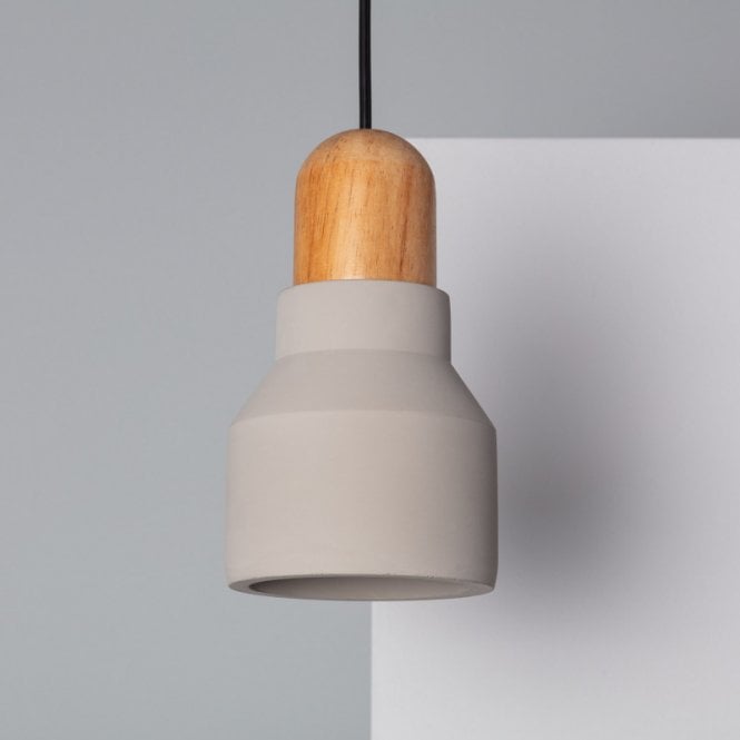 Edit Lighting Edit Luster Single Light Concrete Ceiling Pendant In Grey & Wood Finish