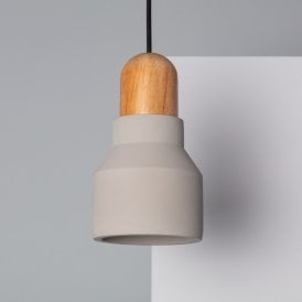 Edit Luster Single Light Concrete Ceiling Pendant In Grey & Wood Finish